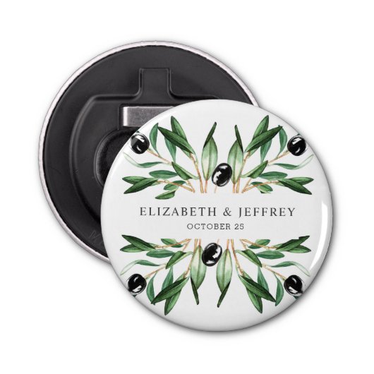 Rustic Modern Geometric Olive Branches Wedding Button Flesopener (Voorkant)