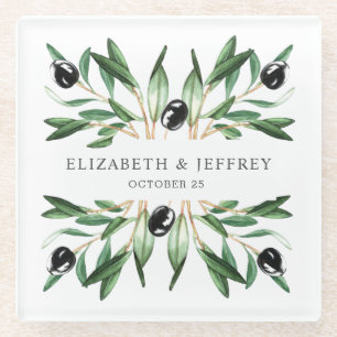 Rustic Modern Geometric Olive Branches Wedding Glazen Onderzetter
