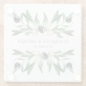 Rustic Modern Geometric Olive Branches Wedding Glazen Onderzetter (Achterkant)