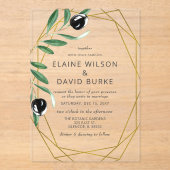 Rustic Modern Geometric Olive Branches Wedding Inv Acryl Uitnodigingen (Voorkant)