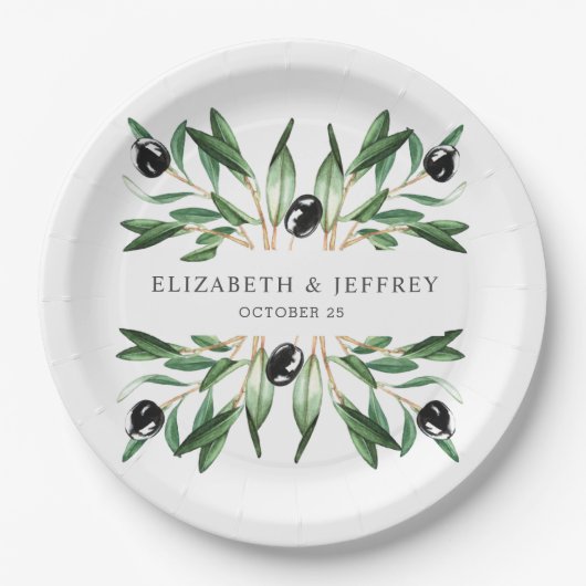 Rustic Modern Geometric Olive Branches Wedding Papieren Bordje (Voorkant)