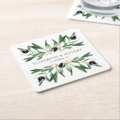 Rustic Modern Geometric Olive Branches Wedding Vierkante Kartonnen Onderzetter (Schuin)