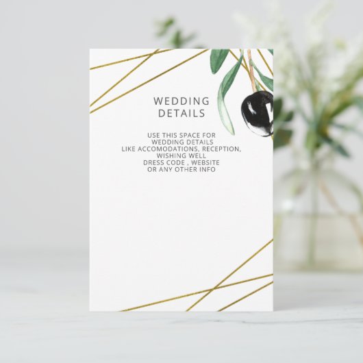 Rustic Modern Geometrisch Olijftakken Bruiloft Informatiekaartje (Staand voorkant)