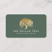 Rustic Modern Green & Gold Willow Tree Logo Visitekaartje (Voorkant)