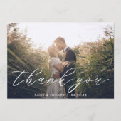 Rustic Modern Hand Script Weddenfoto Bedankkaart (Voorkant)