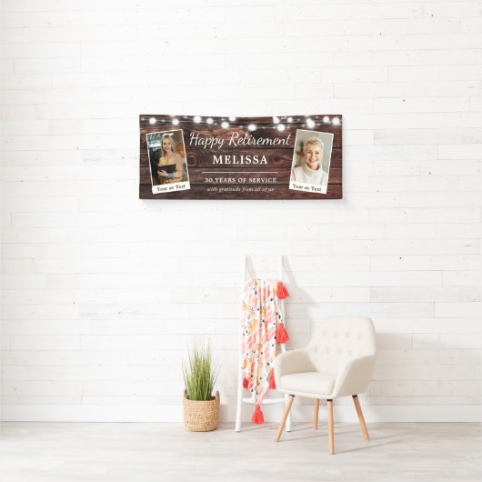 Rustic Modern Happy Retirement - Aangepaste foto's Spandoek (Insitu)
