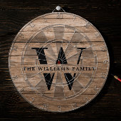 Rustic Modern Monogram Familienaam  Hout Dartbord