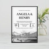 Rustic Modern Mountains Scenery Wedding Invitation Kaart (Staand voorkant)