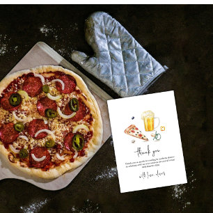 Rustic Modern Pizza Beers Pacifier Baby shower Bedankkaart