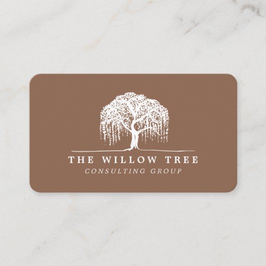 Rustic Modern Tan Brown & White Willow Tree Logo Visitekaartje (Voorkant)