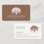 Rustic Modern Tan Brown & White Willow Tree Logo Visitekaartje (Voorkant / Achterkant)