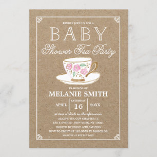 Rustic Modern Tea Party Baby shower Kaart
