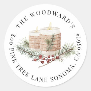 Rustic Modern Watercolor Kerst Retouradres Ronde Sticker