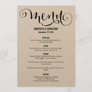 Rustic Modern We doen een Script Wedding Menu Card