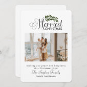 Rustic Moderne minieme kerstfoto met bladeren Feestdagenkaart (Voorkant / Achterkant)