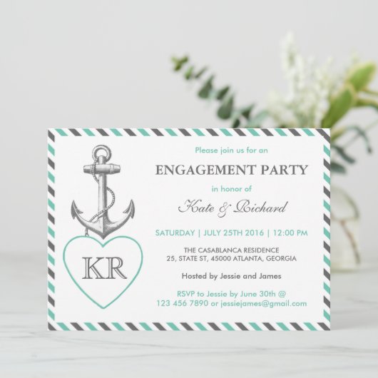 Rustic Monogram Ancre Engagement Party Invitation (Debout devant)
