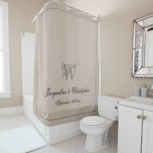Rustic Monogram + Beide Names Pas getrouwd Wedding Douchegordijn