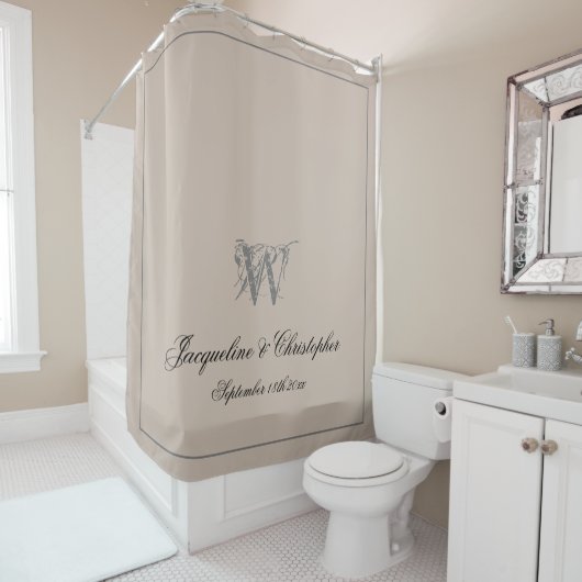 Rustic Monogram + Beide Names Pas getrouwd Wedding Douchegordijn (In situ)