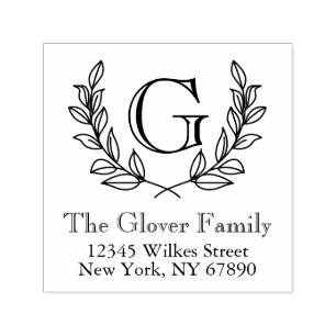 Rustic Monogram Familie Adres Zelf-Inkt Stamp Zelfinktende Stempel