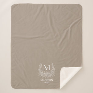 Rustic Monogram Gepersonaliseerd Initiaal Sherpa Deken