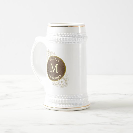 Rustic Monogram Groomsman Beer Stein Bierpul (Voorkant links)