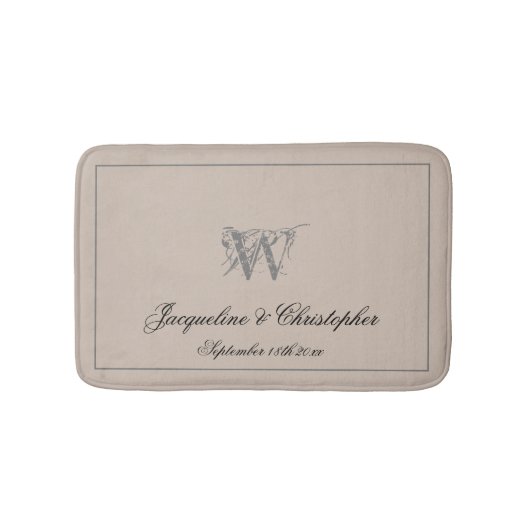 Rustic Monogram & Names Pas getrouwd Wedding Chic Badmat (Voorkant)