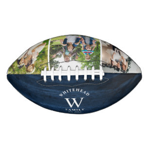 Rustic Monogram Navy Blue Wood Foto Collage American Football