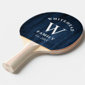 Rustic Monogram Navy Blue Wood Tafeltennisbatje (Voorkant Gekanteld)