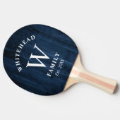 Rustic Monogram Navy Blue Wood Tafeltennisbatje (Zijkant)