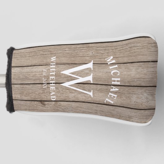 Rustic Monogram Tan Wood Golfheadcover (Voorkant)