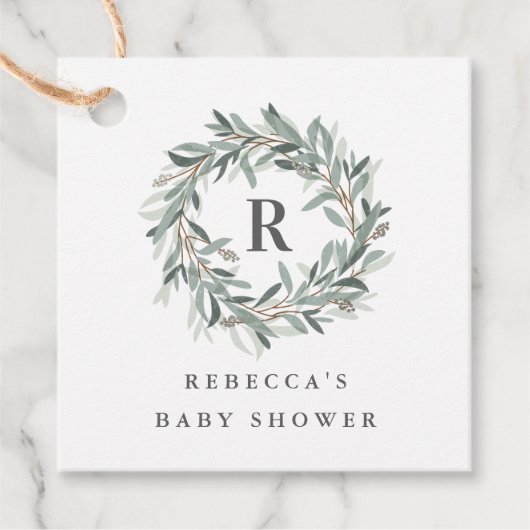 Rustic Monogram Wreath Baby shower Bedankjes Labels (Voorkant)