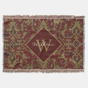 Rustic Monogrammed Oriental Persian Red Pattern Deken