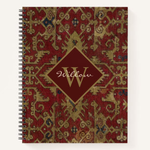 Rustic Monogrammed Oriental Persian Red Pattern Notitieboek
