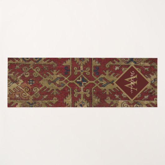 Rustic Monogrammed Oriental Persian Red Pattern Yogamat (Voorkant (horizontaal))