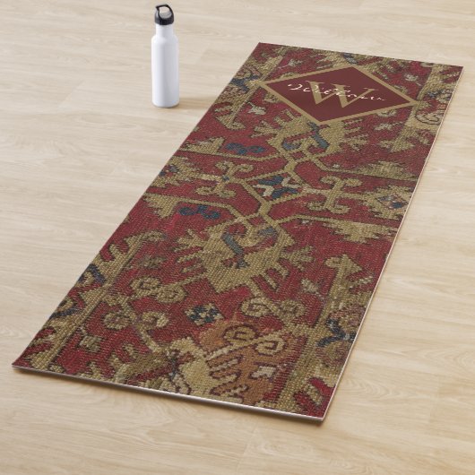 Rustic Monogrammed Oriental Persian Red Pattern Yogamat (In situ)