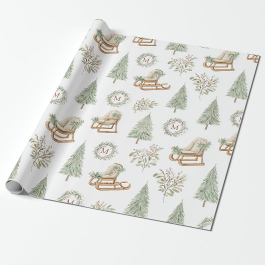 Rustic Monogran Woodland Cadeaupapier (Uitgerold)