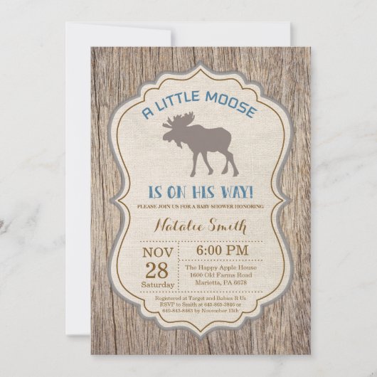 Rustic Moose Baby shower Invitation Garçon (Devant)