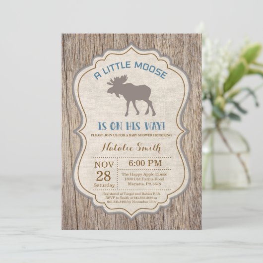 Rustic Moose Baby shower Invitation Garçon (Debout devant)