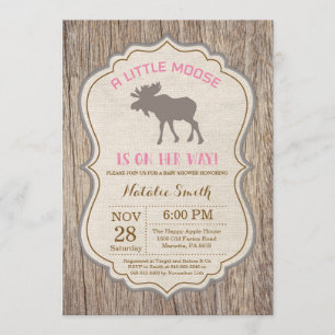 Rustic Moose Baby shower Invitation Girl
