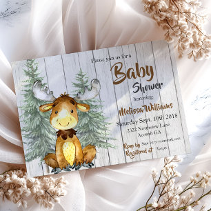 Rustic Moose Baby shower Invitation Kaart
