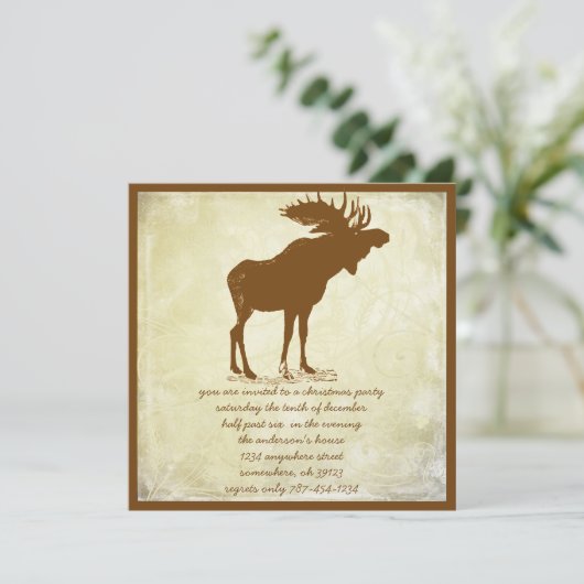 Rustic Moose Christmas Dinner Invitations (Debout devant)