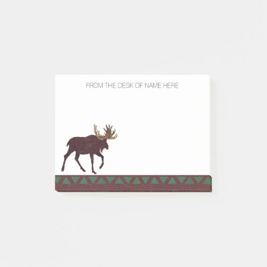 Rustic Moose Faux Leather-Look Gepersonaliseerd Post-it® Notes (Voorkant)