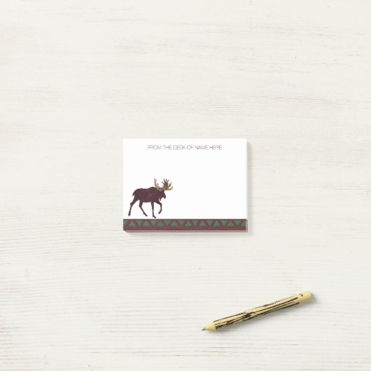 Rustic Moose Faux Leather-Look Gepersonaliseerd Post-it® Notes (Op bureau)