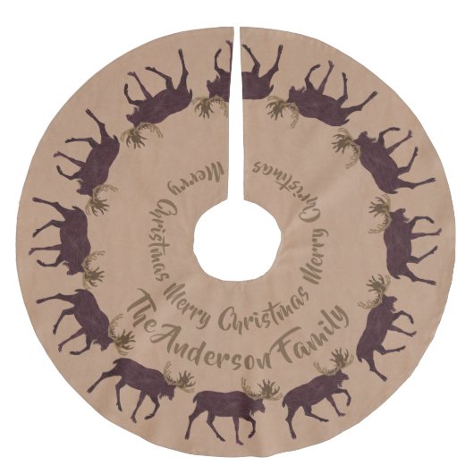 Rustic Moose Faux Leather Personalized Holiday Kerstboom Rok (Voorkant)
