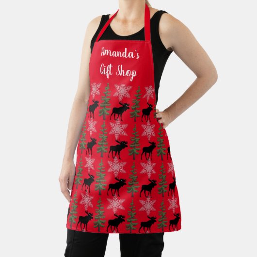 Rustic Moose Pattern op Red Personalized Schort (Insitu)