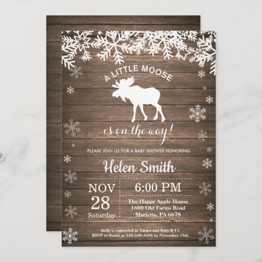 Rustic Moose Winter Snowflake Baby shower Kaart (Voorkant / Achterkant)