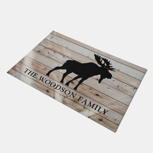 Rustic Moose Wood Gepersonaliseerde familienaam Deurmat (Schuin)