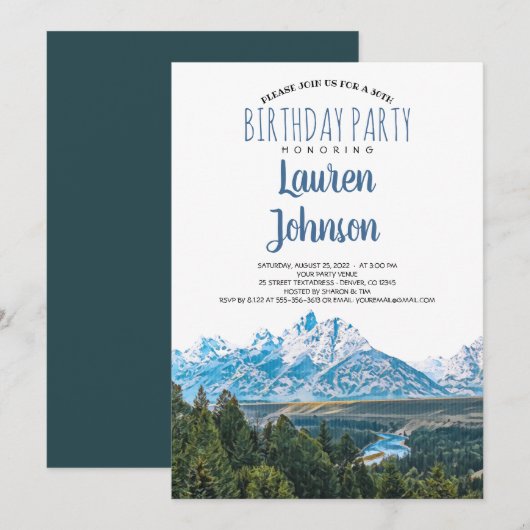 Rustic Mountain Anniversaire de fête Invitation (Devant / Derrière)