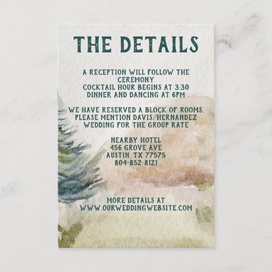 Rustic Mountain Arbor Evergreen Wedding Informatiekaartje (Voorkant)