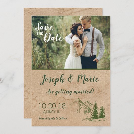 Rustic Mountain bruiloft Save the Date Invite Kaart (Voorkant / Achterkant)